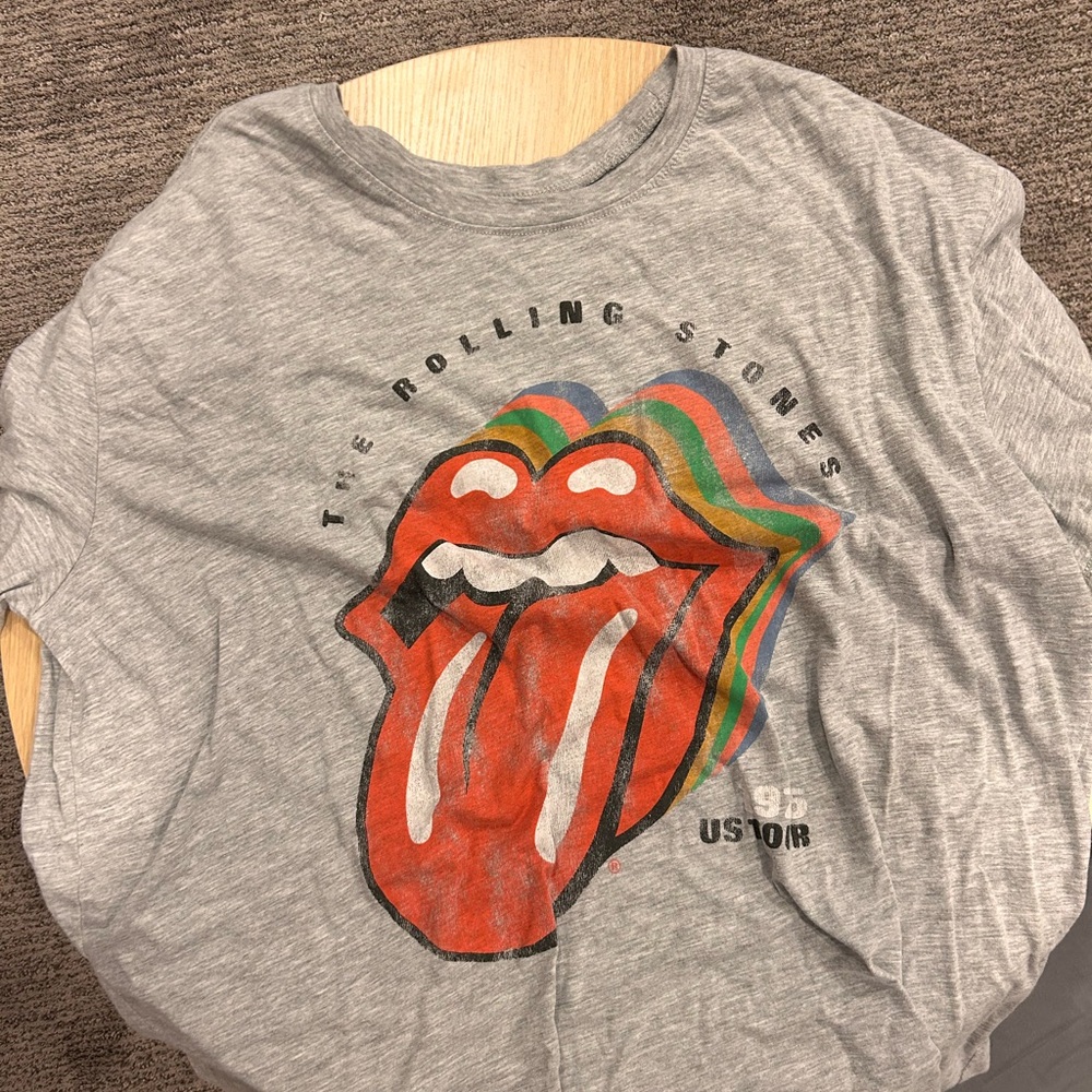 The Rolling Stones Gray Tee with Colorful Tongue Graphic